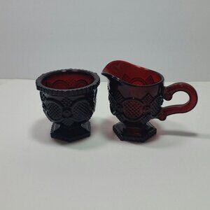 Avon 1876 Cape Cod Ruby Red Glass Open Sugar Bowl And Creamer Set No Box